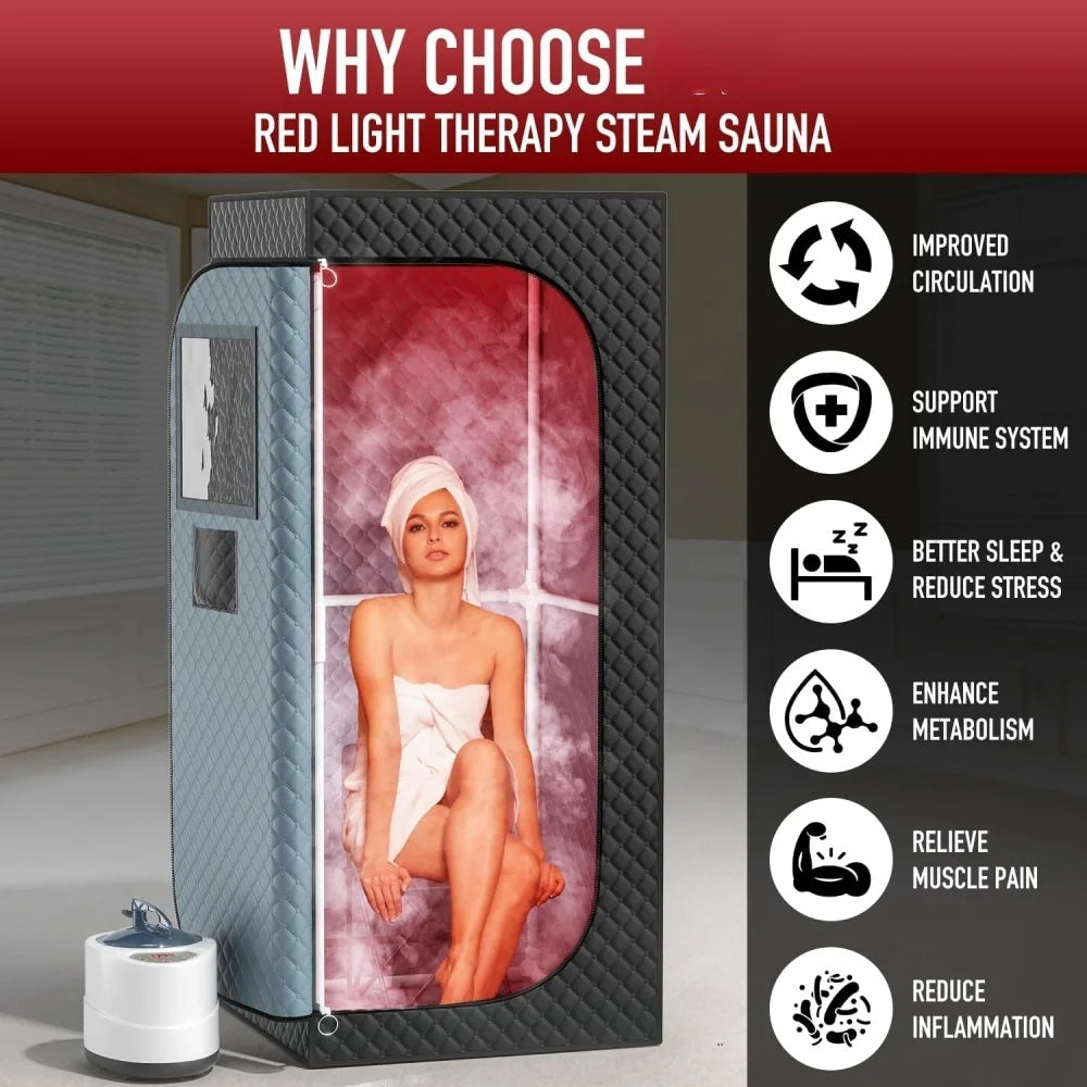 Portable Infrared Steam Box with 660nm Red Light Therapy Lamp and 3.0L 1000W Steamer for Home Relaxation Sauna