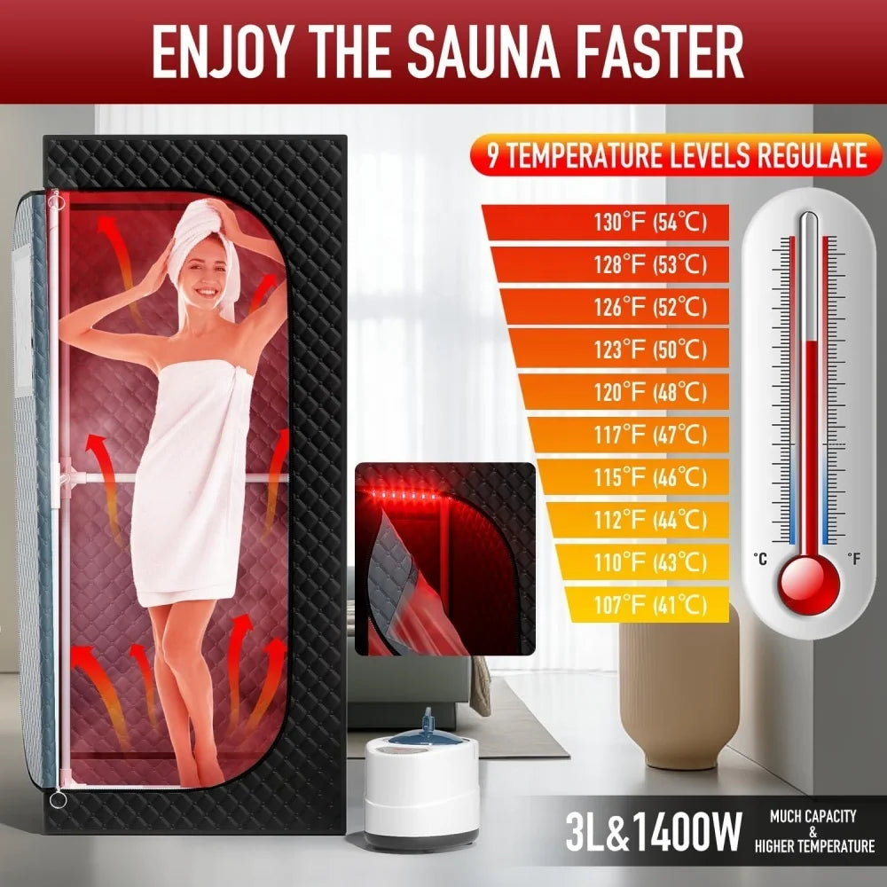 Portable Infrared Steam Box with 660nm Red Light Therapy Lamp and 3.0L 1000W Steamer for Home Relaxation Sauna