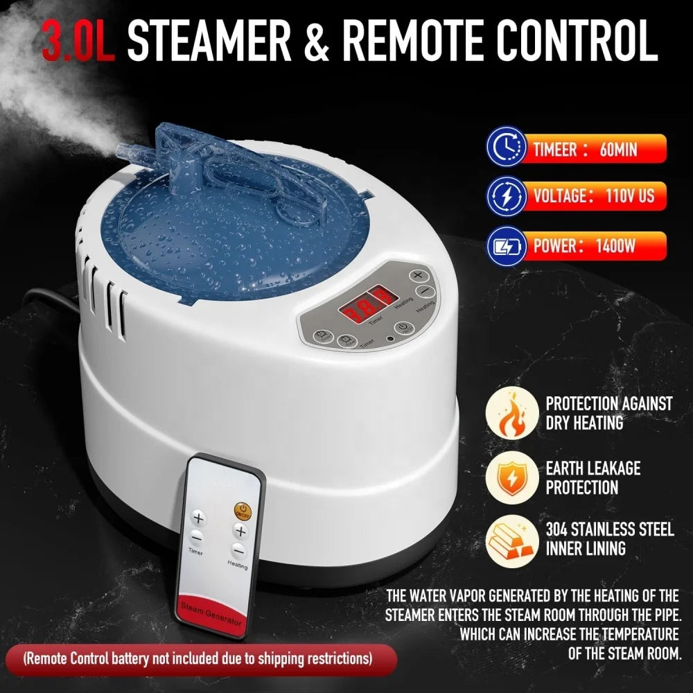Portable Infrared Steam Box with 660nm Red Light Therapy Lamp and 3.0L 1000W Steamer for Home Relaxation Sauna