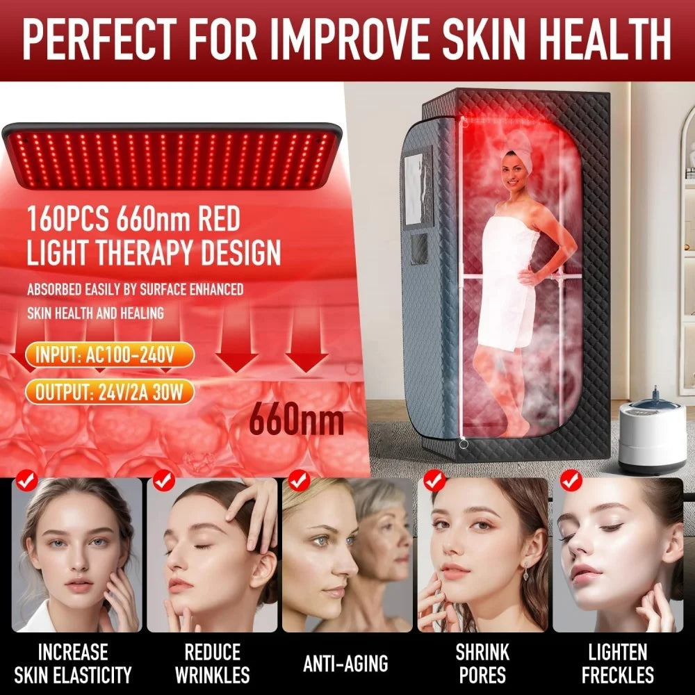 Portable Infrared Steam Box with 660nm Red Light Therapy Lamp and 3.0L 1000W Steamer for Home Relaxation Sauna
